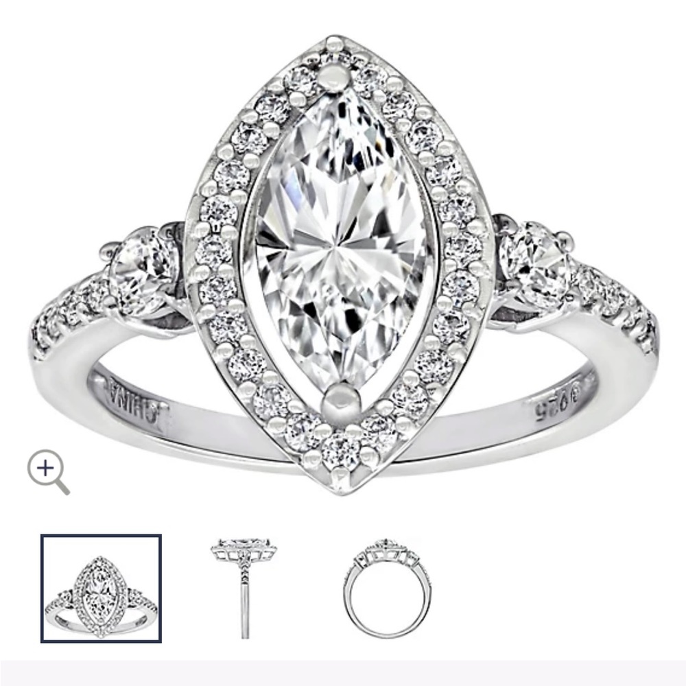 Diamonique 1.85 cttw. Marquise Platinum Plated Halo Ring Sz 10 - Picture 5 of 13